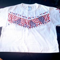 Red White Blue Stars & Strips Beaded Ladies T-shirt 