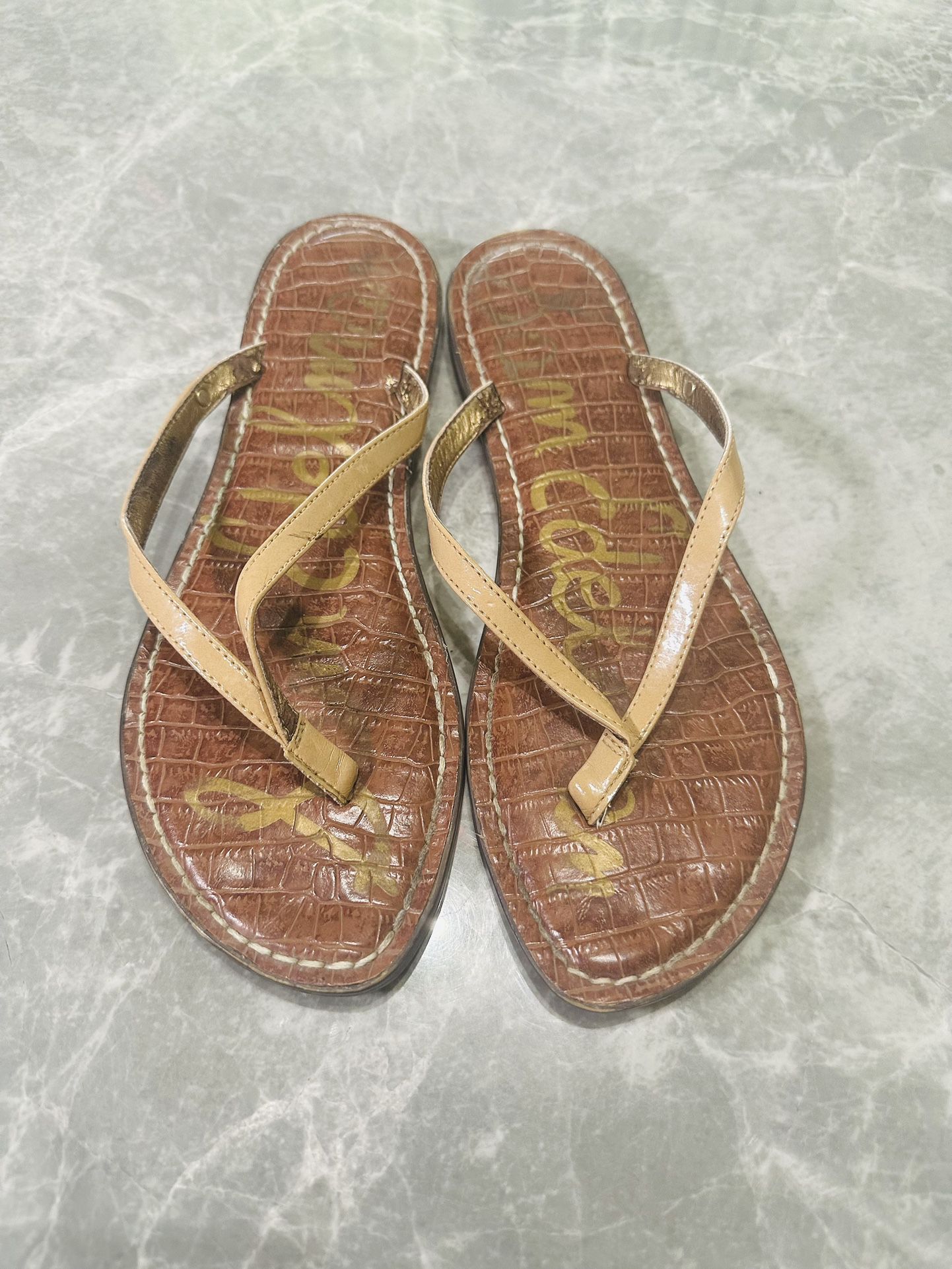 Sam Edelman Gracie Sandals Womens Leather Thong Strap Brown Comfort Footbed 8.5