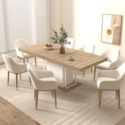 78.74" Rectangle Extendable Dining Table for 6-10 Person, with White Pedestal Base for Kitchen Dining Room Meeting Room Small Space, Easy Assembly, Oa