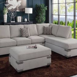 Brand New Mushroom Reversible Sectional Sofa With Ottoman 