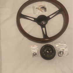 15 Inch Wood Wheel With Black Billet 3 Spoke Fits 1973-94 Chevy Or GMC 