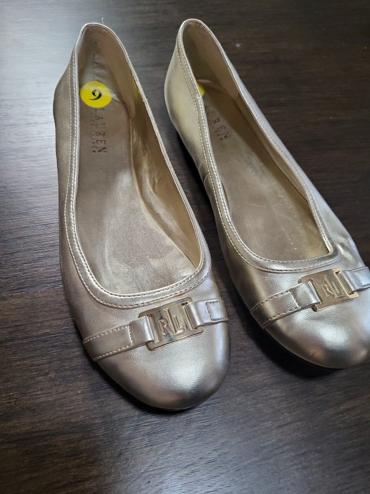 Women's Gold Ralph Lauren Flats