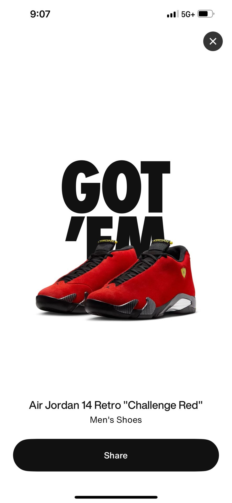 Jordan 14 Ferrari (2025) Size M 10.5,11,11.5,12