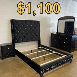4 PCs Queen Size Bedroom Set Black Brand New