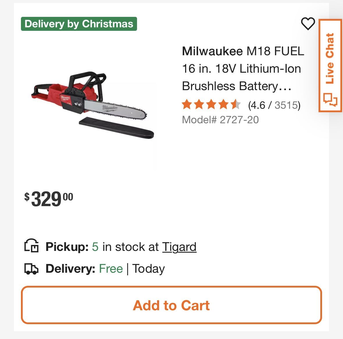 Milwaukee M18 Fuel 16” Chainsaw