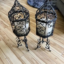 Iron Candle Holder In Black.  Set Of 2.  Size 8 X 26”. 