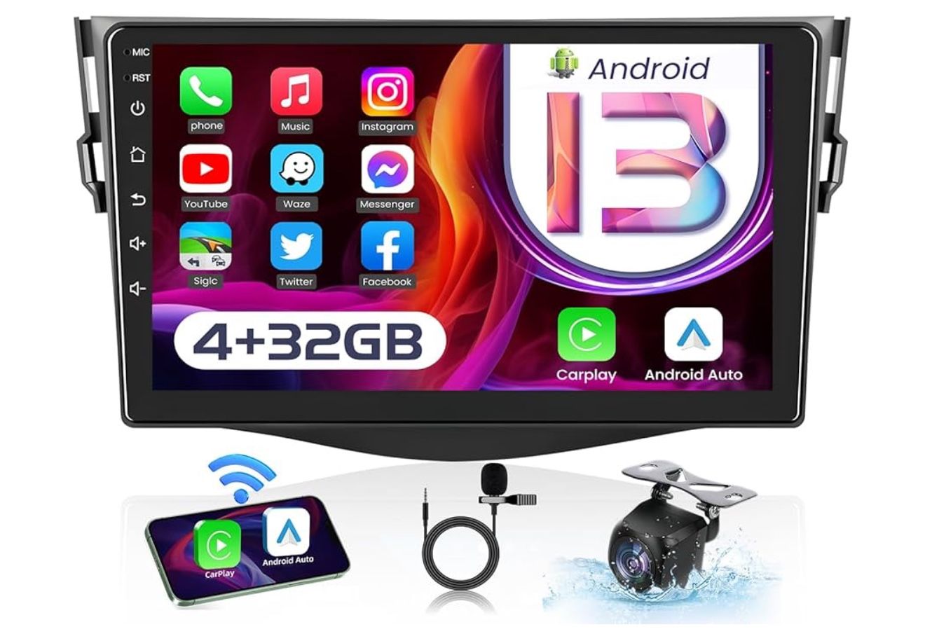 8Core 4GB+32GB Android 13 Car Radio Stereo for Toyota RAV4 2007-2012: 9 Inch 1280 * 800 HD Touch Screen Wireless Carplay Android Auto 5GWiFi Bluetooth