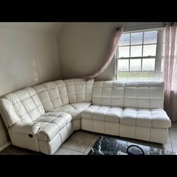 All White Leather Couch With Recliner/Pull Out Couch