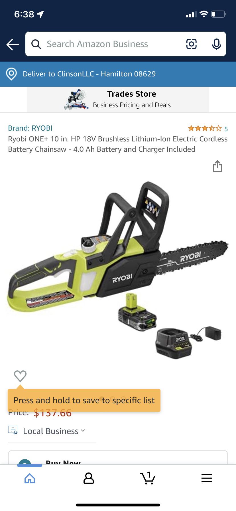 Ryobi Battery Chainsaw