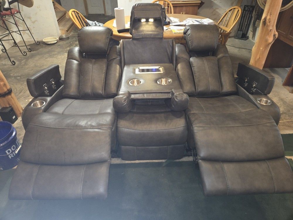 Set Of Ashley Green Leather Couch And Love Seat