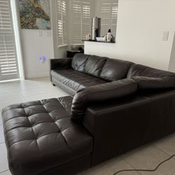 Brown 100% Genuine Leather Secional Sofá 