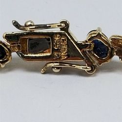 Women's Sterling Silver 925 (Gold Plated) Bracelet w/ Blue & White Stones #81019