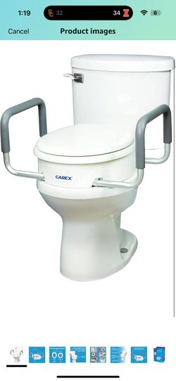 Compass Raised Toilet Seat with Arms, Elongated Toilets, 3.5 Inch High, Elevated Toilet Riser with Removable Padded Handles, Easy On and Off, Support 