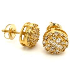 10k Gold Diamond Cluster Earrings Round Bagguettes .37ctw 2.5grams  145476 1