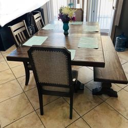 Brown 5 Chairs With Bench Kitchen Table