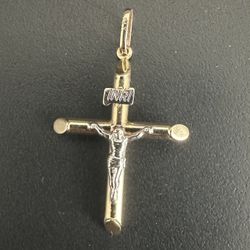 14k Gold Crucifix Pendant Two Tone 
