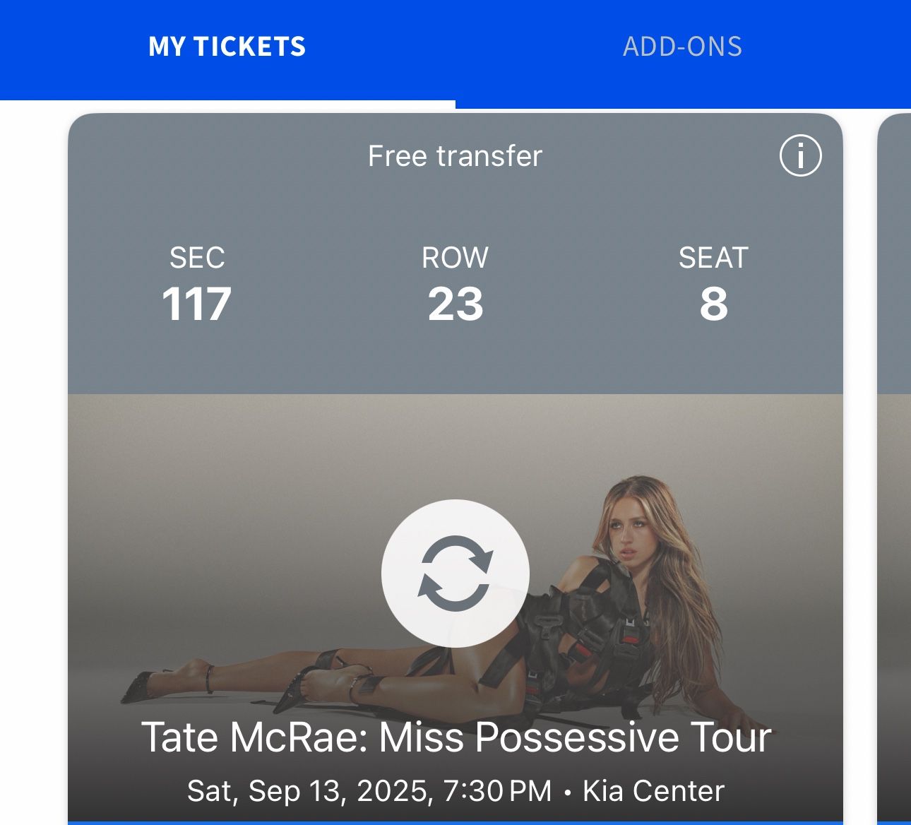 Tate McRae Concert tickets X3 In Orlando Florida