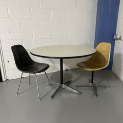 60s Eames Pedestal Table by Herman Miller in a rare 42” Neutral / Tan 
