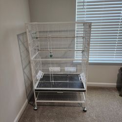 Large White Bird Cage With Feeders Water Bottles And Perches 