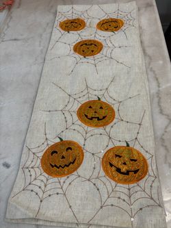 Halloween Pumpkin and Spider Web Table Runner
