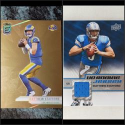 MVP Matthew Stafford 2024 Donruss Elite Gold 07/10 + Matthew Stafford 2009 Upper Deck Working Jersey Patch Rookie