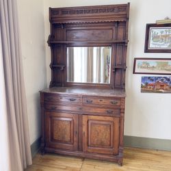 Antique Victorian Buffet with Marble Top and Mirror - Ornate Carvings, Eastlake Style
