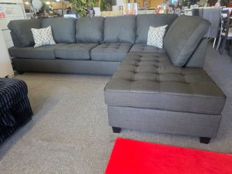 BRAND NEW 117" x 85" CHARCOAL LINEN REVERSIBLE SECTIONAL