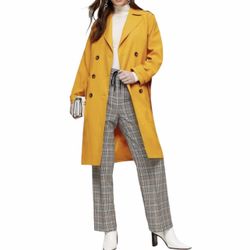 New Topshop Carly Pea Coat Size 2 Mustard Color 