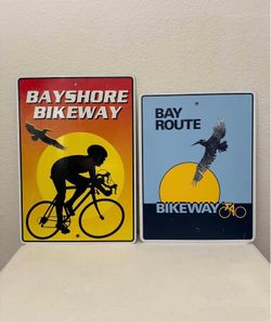 2 Metal Cycling Bike Signs Wall Decor
