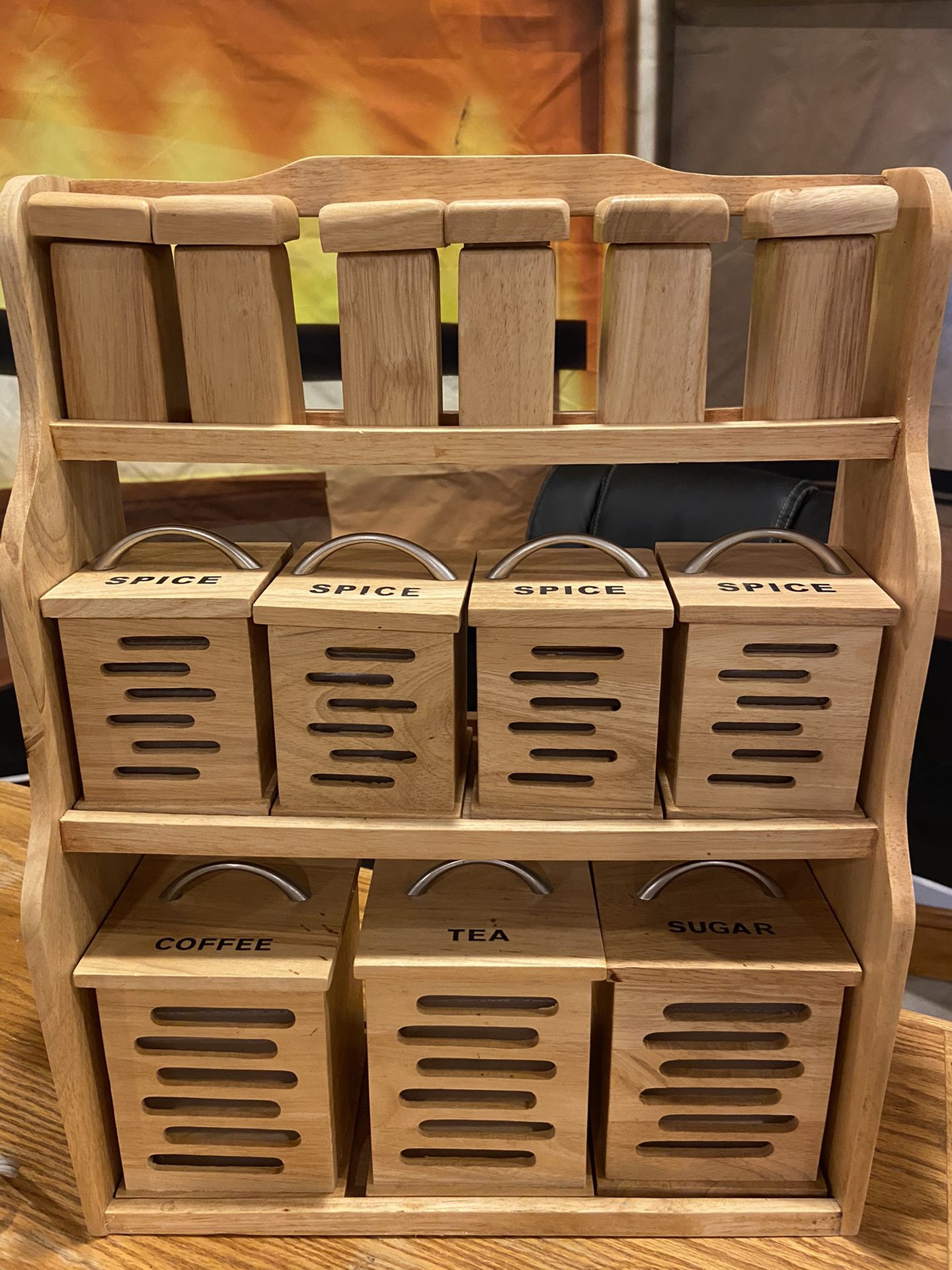 Spice rack and storage containers. Made from real wood