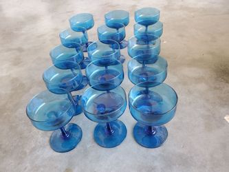 Stunning Vintage Cobalt Blue hand-blown Champagne/Cocktail Coupes - Set of 15