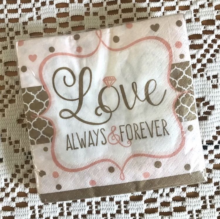 LOVE ALWAYS & FOREVER Napkins (16) Small Cocktail Beverage Wedding Pink Gold NEW