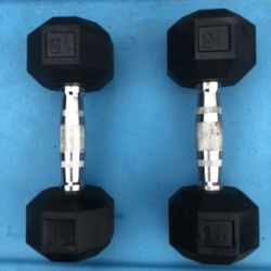 Pair of Rubber Coated 15 Lb Dumbbells