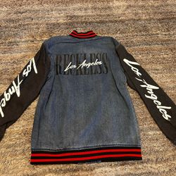 Young & Reckless Varsity Jacket Men's M Snap Closure Blue Black Red Embroidered
