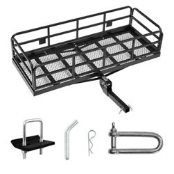 Folding trailer hitch mount cargo basket