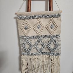 Bohemian Weaved Gray and Cream Hanging Macrame