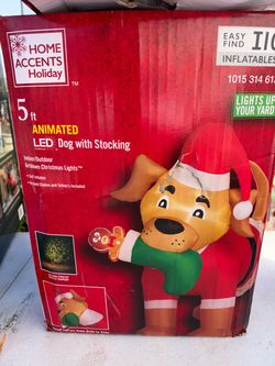 New Christmas Home Accents Holiday 5ft Animated LED Dog Inflatable
