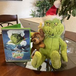 Barnes Noble Exclusive 13” Plush Grinch and Dog Max By Aurora Stuffed Toy +DVD