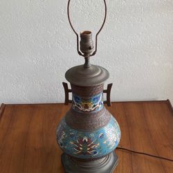 Antique Asian Bronze Champleve Vase Lamp