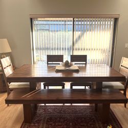 Beautiful Rustic Dining Table With Bench And Four Chairs