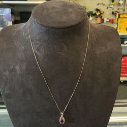 10KT rose gold chain with purple stone pendant 40030-1