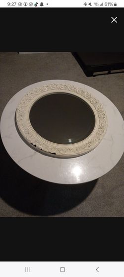 Round Ornate White Framed Wall Mirror