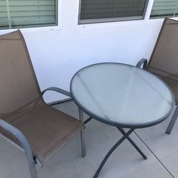 Foldable Glass Top Table With 2 Matching Chairs
