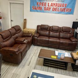 Santiago Brown Leather Reclining Sofa/Loveseat Sets---$1099---Wow!!!---Delivery Available 