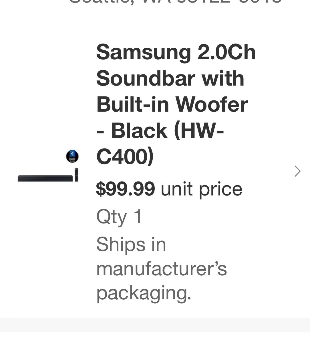 Samsung Soundbar and Remote With Built In Woofer
