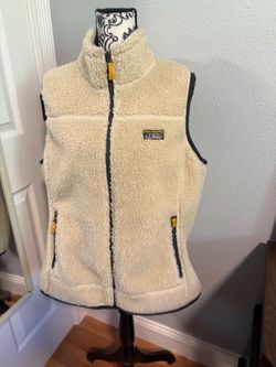 LL Bean Mountain Pile Sherpa Fleece Vest Full Zip Natural Cream Women’s Xl