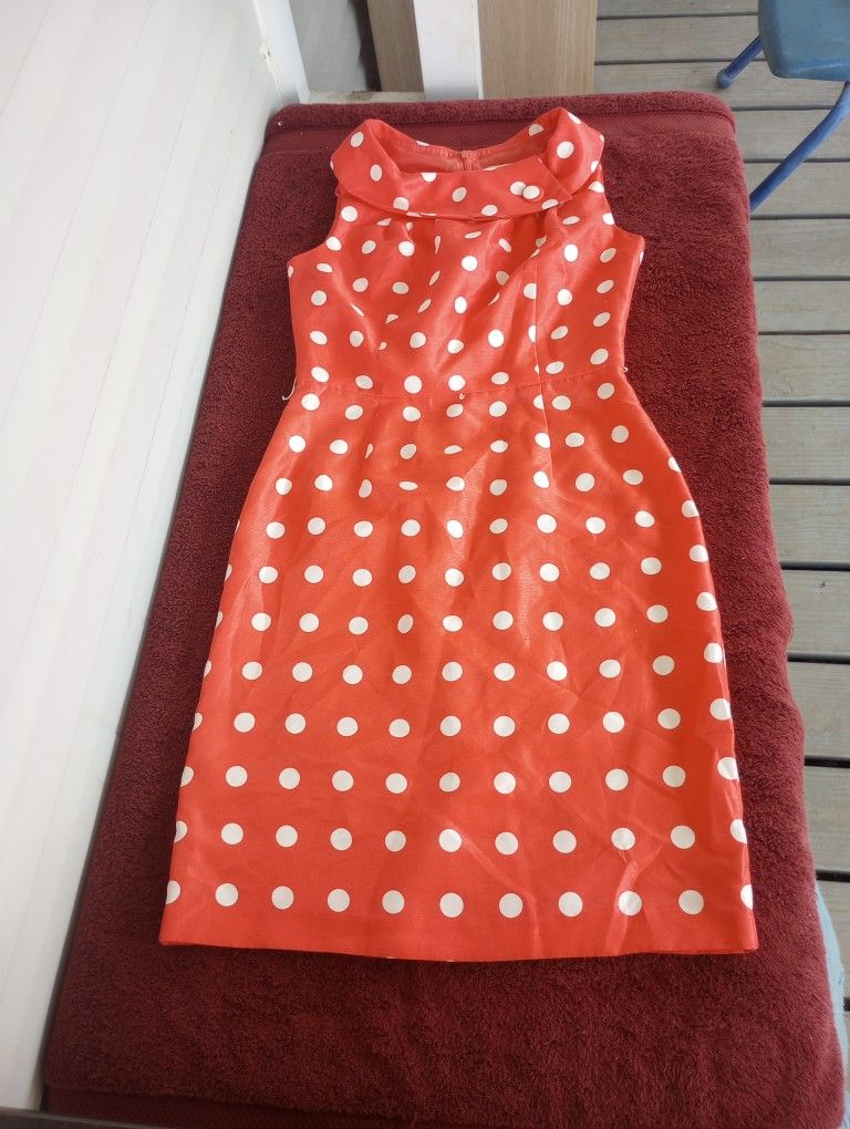 Vintage style Orange/Coral white polka dot pencil skirt dress size 6