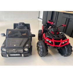12V Kids Ride-On ATV Quad w/ Bluetooth, 3.7mph Max, Treaded Tires, LED Lights, Radio - Red And Mercedes .the Mercedes Needs Battery .