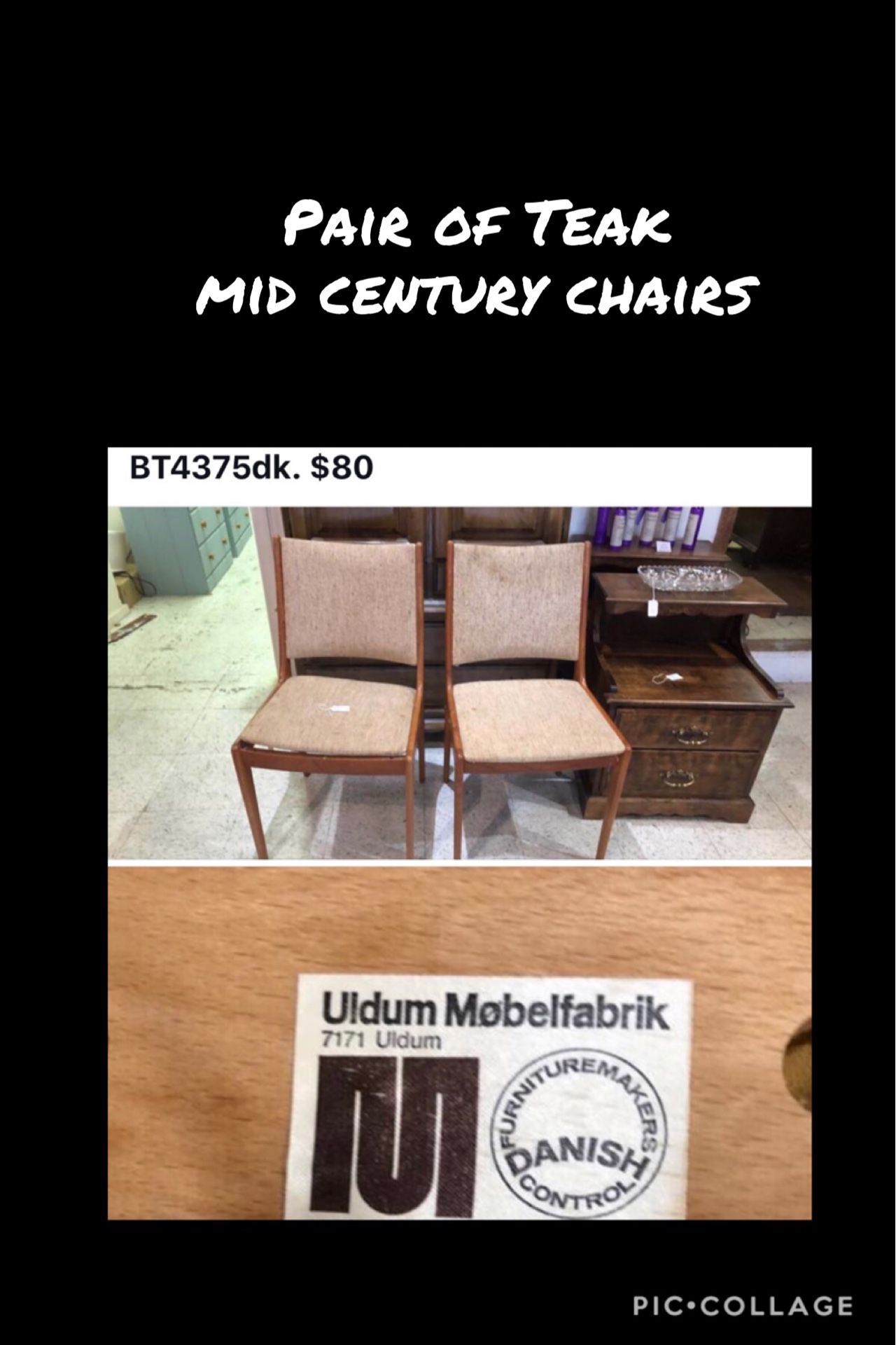 Teak mid century chairs Pr