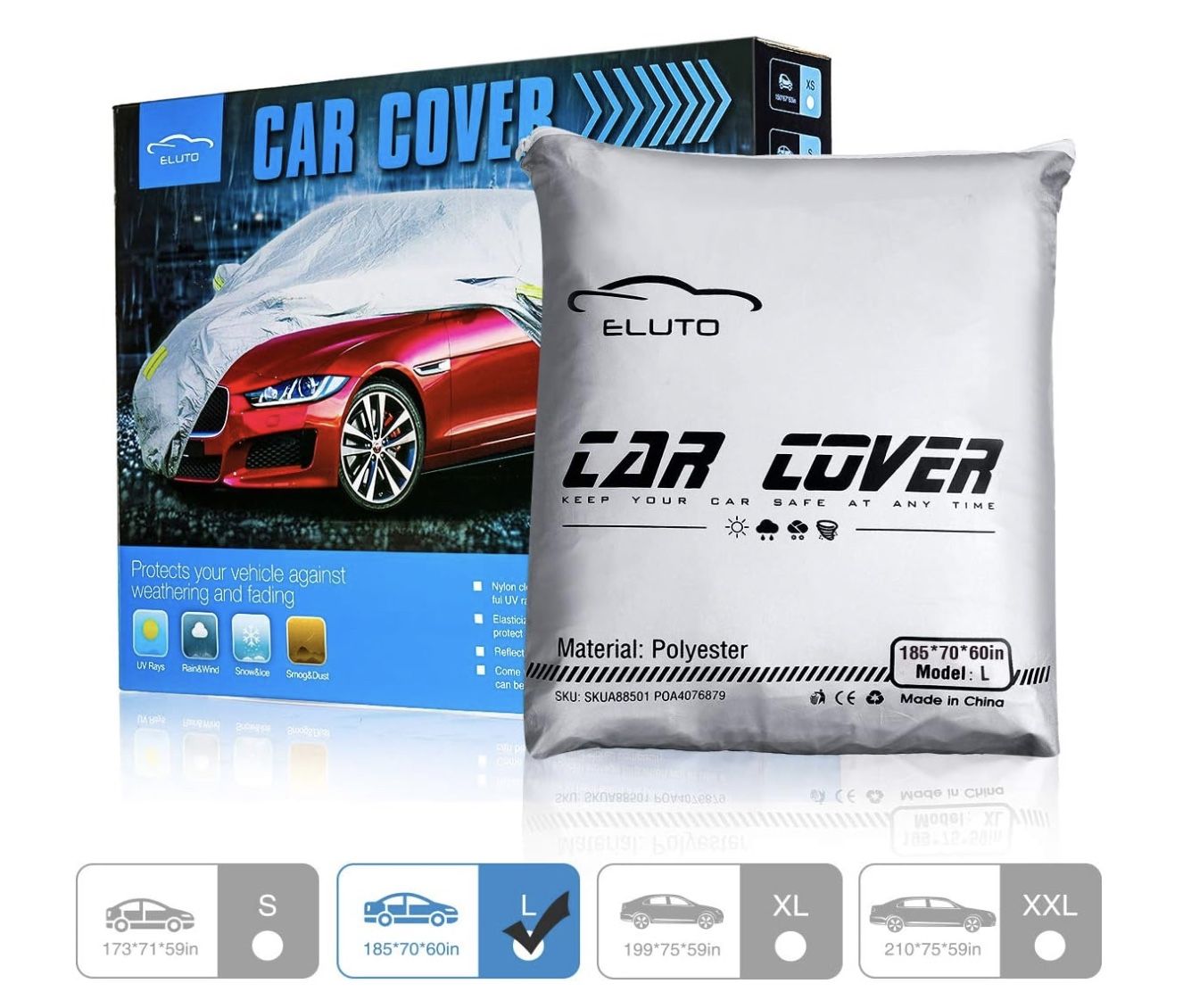 Car Cover Outdoor Sedan Cover Waterproof Windproof All Weather Scratch Resistant Outdoor UV Protection with Adjustable Buckle Straps for Sedan Fits up